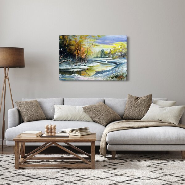 Obraz zimnej rieky, olejomaľba (90x60 cm)