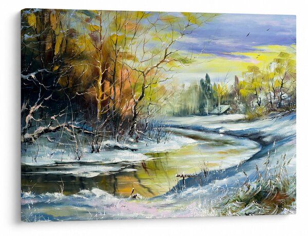 Obraz zimnej rieky, olejomaľba (70x50 cm)