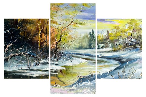 Obraz zimnej rieky, olejomaľba (90x60 cm)