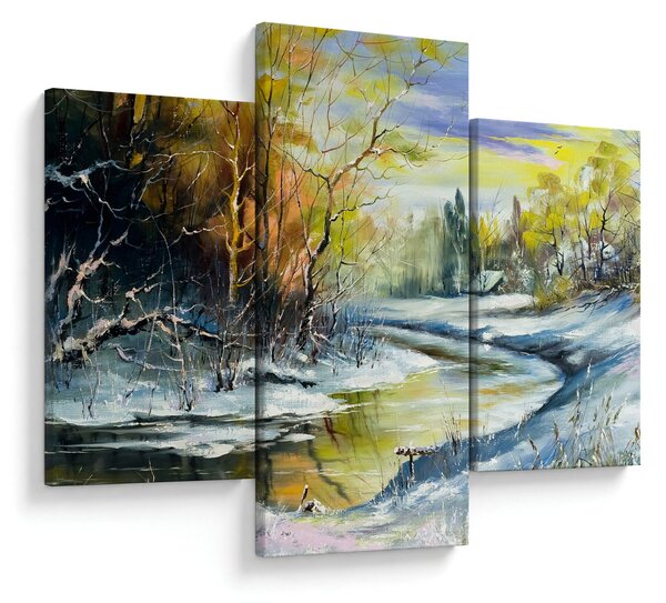 Obraz zimnej rieky, olejomaľba (90x60 cm)