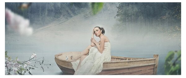Obraz - Žena na loďke (120x50 cm)