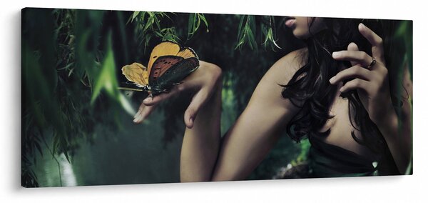 Obraz pôvabnej ženy s motýľom (120x50 cm)
