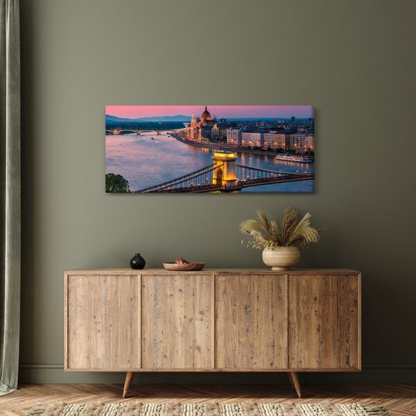 Obraz - Panorama mesta, Budapešť, Maďarsko (120x50 cm)