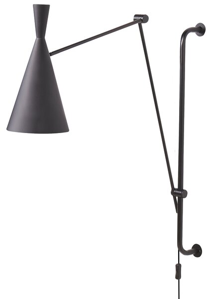 Nástenná lampa čierna oceľová 1 svetlo kužeľové tienidlo nastaviteľné rameno moderný industriálny štýl obývacia izba spálňa
