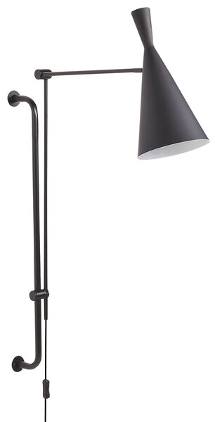 Nástenná lampa čierna oceľová 1 svetlo kužeľové tienidlo nastaviteľné rameno moderný industriálny štýl obývacia izba spálňa