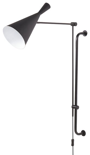 Nástenná lampa čierna oceľová 1 svetlo kužeľové tienidlo nastaviteľné rameno moderný industriálny štýl obývacia izba spálňa