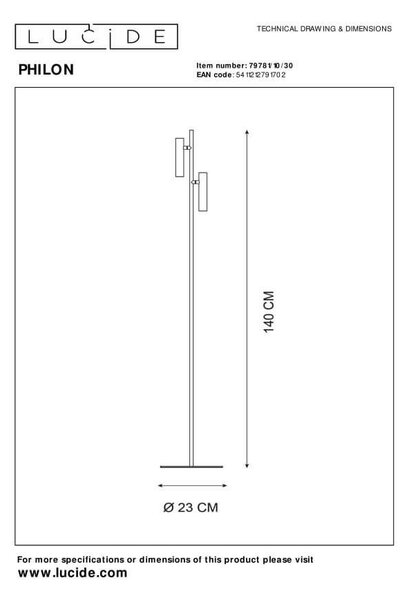 Lucide 79781/10/30 LED stojaca lampa Philon 2x4,5W | 3000K