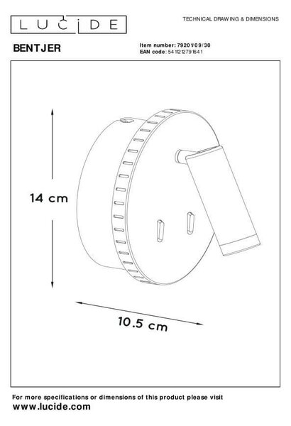Lucide 79201/09/30 LED nástenná lampička Bentjer 1x6W + 1x3W | 3000K - s vypínačom