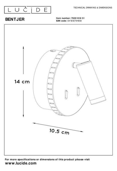 Lucide 79201/09/31 LED nástenná lampička Bentjer 1x6W + 1x3W | 3000K - s vypínačom