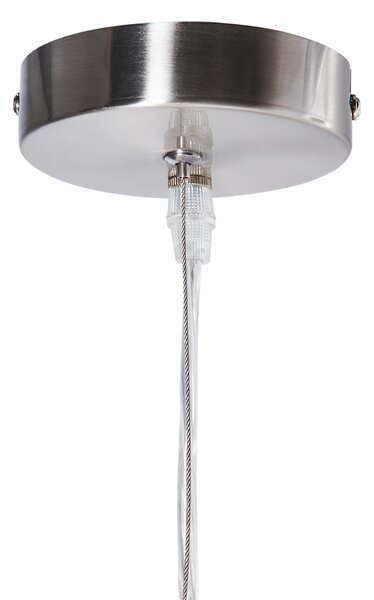 Závesná lampa priehľadná svetlé drevo sklo PVC okrúhly tvar na strop moderný štýl obývačka jedáleň
