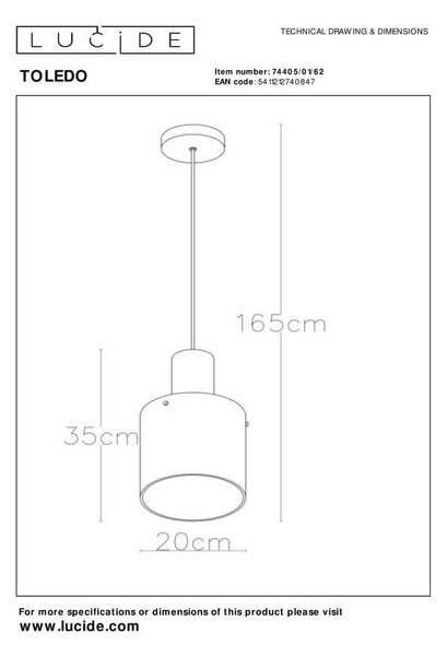 Lucide 74405/01/62 závesné stropné svietidlo Toledo 1x60W | E27