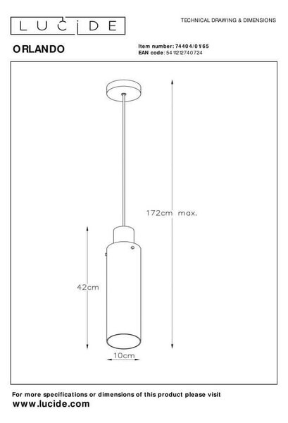 Lucide 74404/01/65 závesné stropné svietidlo Orlando 1x60W | E27