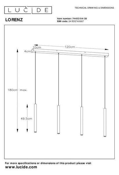 Lucide 74403/04/30 LED závesné stropné svietidlo Lorenz 4x4W | 3000K