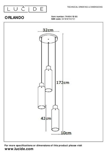 Lucide 74404/13/65 závesné stropné svietidlo Orlando 3x60W | E27