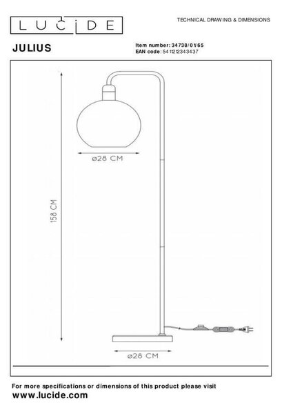 Lucide 34738/01/65 stojaca lampa Julius 1x25W | E27