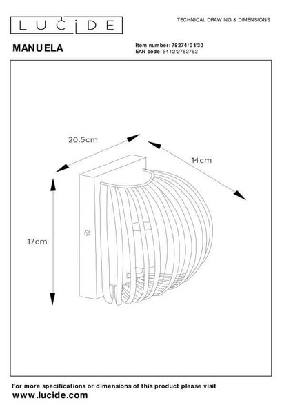 Lucide 78274/01/30 nástenná lampa Manuela 1x40W | E14 - čierna, kov, stmievateľná