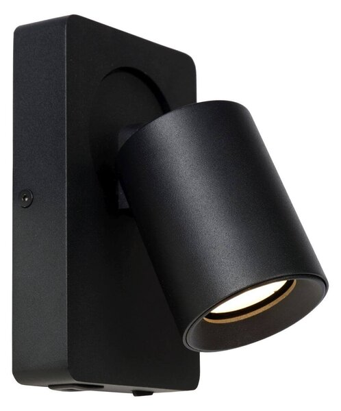 Lucide 09929/06/30 nástenná bodová lampa Nigel 1x5W | LED GU10 | 320lm | 3000K - žiarovka je súčasťou balenia, čierna, nastaviteľná, vypínač na tele