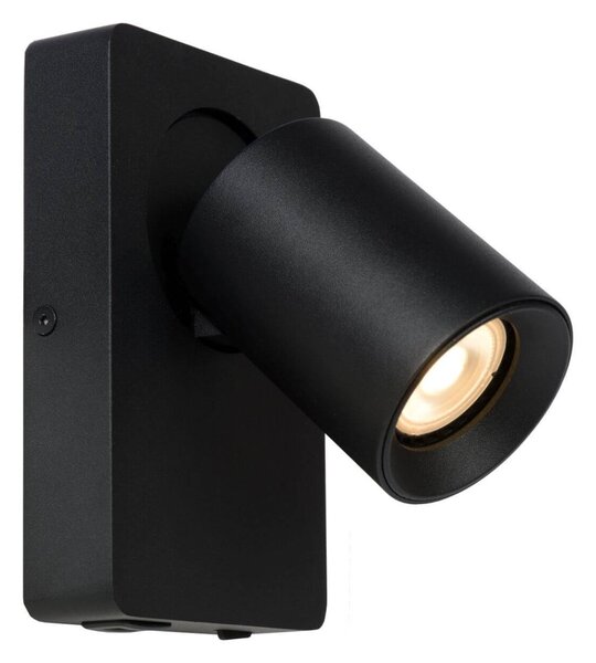 Lucide 09929/06/30 nástenná bodová lampa Nigel 1x5W | LED GU10 | 320lm | 3000K - žiarovka je súčasťou balenia, čierna, nastaviteľná, vypínač na tele