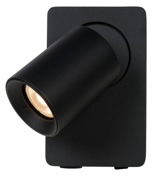 Lucide 09929/06/30 nástenná bodová lampa Nigel 1x5W | LED GU10 | 320lm | 3000K - žiarovka je súčasťou balenia, čierna, nastaviteľná, vypínač na tele