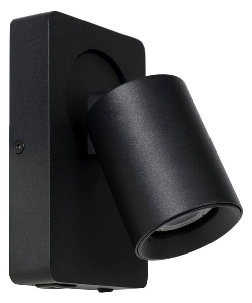 Lucide 09929/06/30 nástenná bodová lampa Nigel 1x5W | LED GU10 | 320lm | 3000K - žiarovka je súčasťou balenia, čierna, nastaviteľná, vypínač na tele