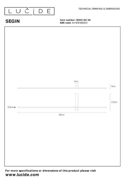 Lucide 12200/60/30 LED nástenná lampa Segin 1x6W | 250ml | 2700K - čierna