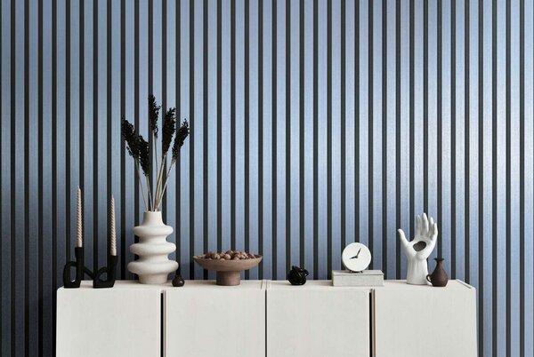 A.S. Création | Vliesová tapeta na stenu Wooden Wall 78627-3 | 0,53 x 10,05 m | šedá, modrá, metalická, čierna