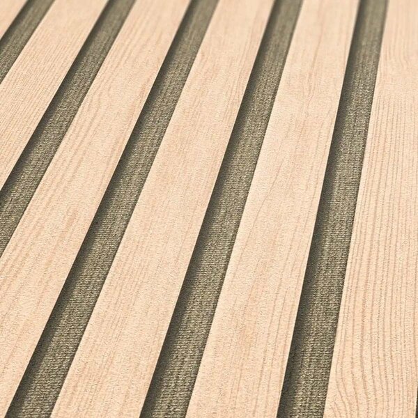A.S. Création | Vliesová tapeta na stenu Wooden Wall 78665-1 | 0,53 x 10,05 m | béžová, zlatá, čierna