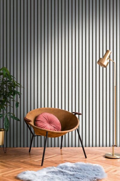 A.S. Création | Vliesová tapeta na stenu Wooden Wall 78627-1 | 0,53 x 10,05 m | šedá, čierna, metalická