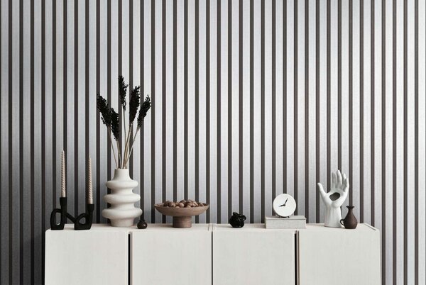 A.S. Création | Vliesová tapeta na stenu Wooden Wall 78627-1 | 0,53 x 10,05 m | šedá, čierna, metalická