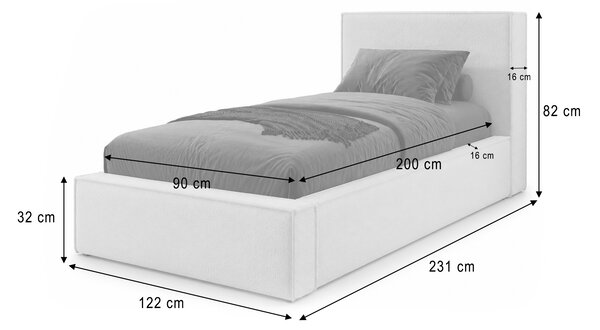 Jednolôžková posteľ s úložným priestorom Asturia 90x200 - tehlová