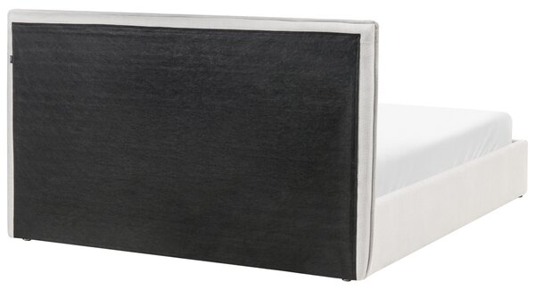 Posteľ s úložným priestorom svetlobéžová látkové čalúnenie 160 x 200 cm s čelom a roštom moderný minimalistický štýl spálňa
