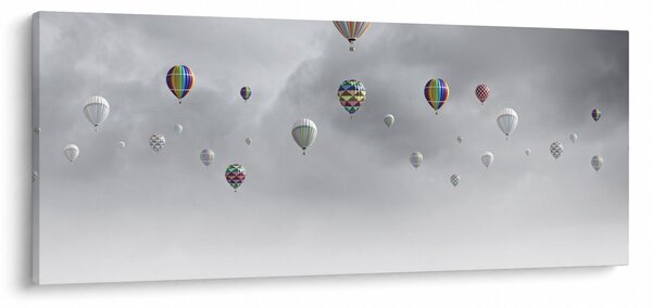 Obraz - Balóny nad tehlovou stenou (120x50 cm)