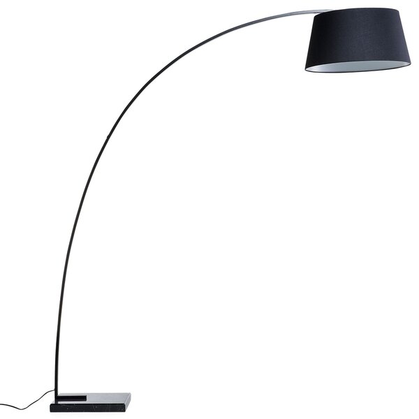 Stojaca lampa čierne látkové tienidlo kovový stojan 188 cm mramorová základňa dlhý kábel s vypínačom moderný dizajn