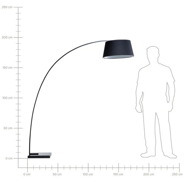 Stojaca lampa čierne látkové tienidlo kovový stojan 188 cm mramorová základňa dlhý kábel s vypínačom moderný dizajn
