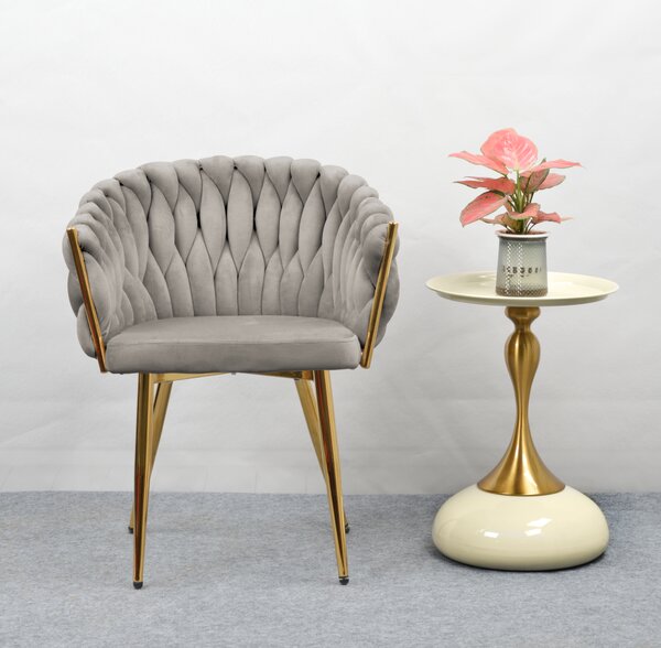 KONDELA Jedálenské kreslo, sivohnedá Taupe Velvet látka/gold chróm zlatý, DEILA