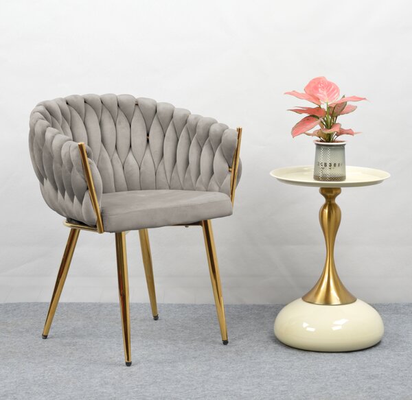 KONDELA Jedálenské kreslo, sivohnedá Taupe Velvet látka/gold chróm zlatý, DEILA