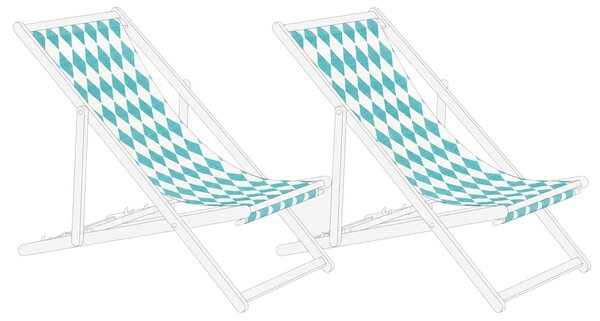 Sada 2 náhradných látkových poťahov na záhradné ležadlo tyrkysová geometrický vzor polyester plážová stolička
