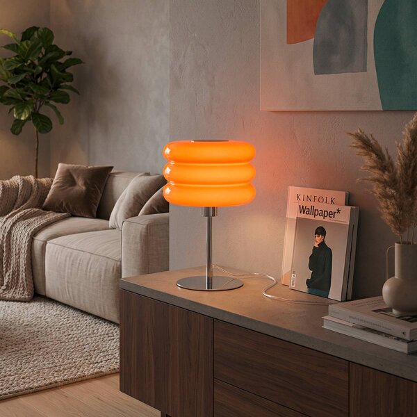 EGLO Stolová lampa Tortora, oranžová, sklo, kov, výška 30 cm, E14, Žltá / oranžová, Obývacia izba / jedáleň, Sklo, Štýl mladých, Stojacie svietidlo