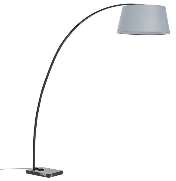 Stojaca lampa sivé látkové tienidlo kovový stojan 188 cm mramorová základňa dlhý kábel s vypínačom moderný dizajn
