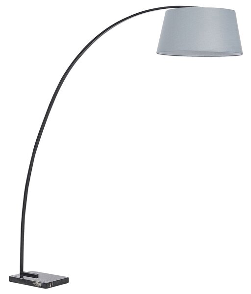 Stojaca lampa sivé látkové tienidlo kovový stojan 188 cm mramorová základňa dlhý kábel s vypínačom moderný dizajn