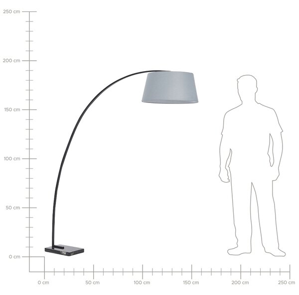 Stojaca lampa sivé látkové tienidlo kovový stojan 188 cm mramorová základňa dlhý kábel s vypínačom moderný dizajn