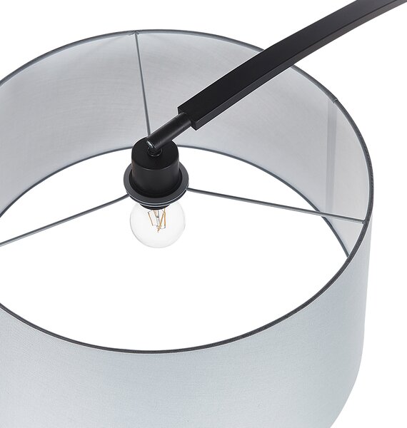 Stojaca lampa sivé látkové tienidlo kovový stojan 188 cm mramorová základňa dlhý kábel s vypínačom moderný dizajn
