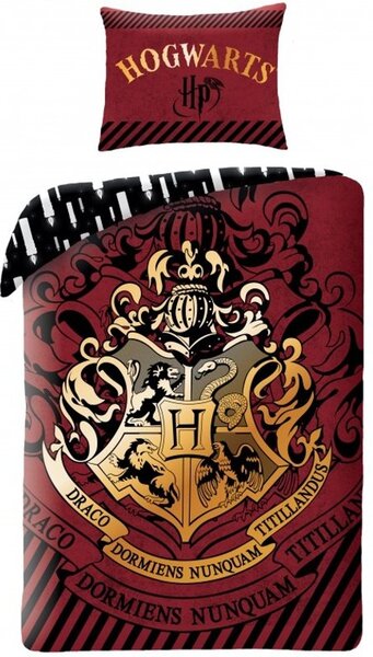 Bavlnené posteľné obliečky Harry Potter - motív so zlatým erbom Rokfortu - 100% bavlna - 70 x 90 cm + 140 x 200 cm