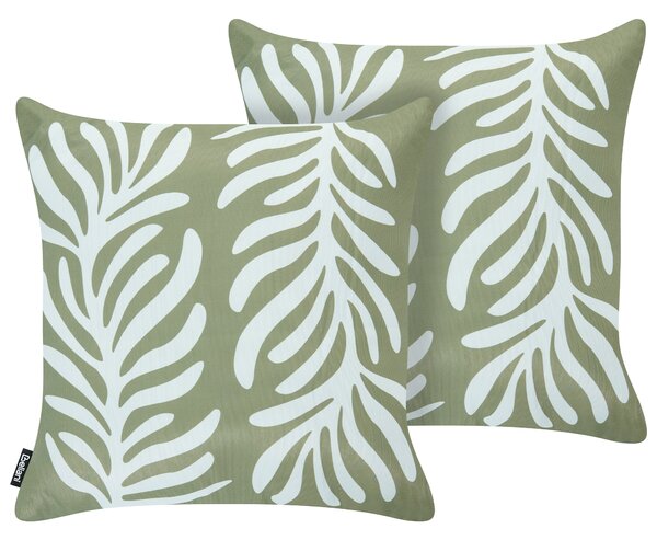 Sada 2 vonkajších dekoratívnych vankúšov olivovozelená polyester 45 x 45 cm štvorcový tvar moderný štýl záhrada exteriér