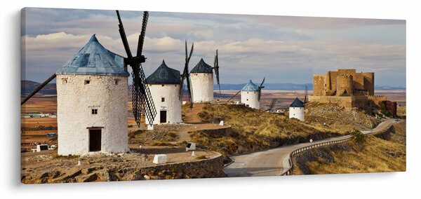 Obraz - Veterné mlyny Consuegra, Španielsko (120x50 cm)