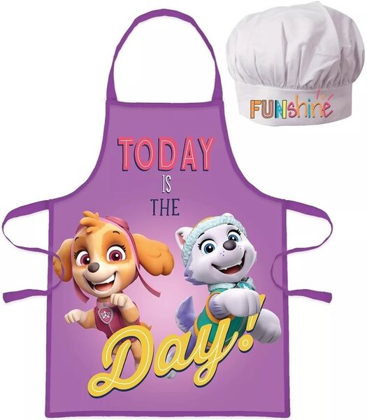 Detská / dievčenská zástera s kuchárskou čiapkou Tlapková patrola - Paw Patrol - motív Today is The day - pre deti 3 - 8 rokov