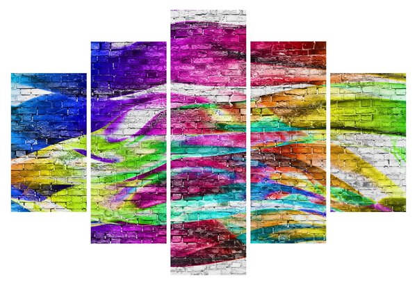 Obraz - Tehlový múr s farebnými plameňmi (150x105 cm)