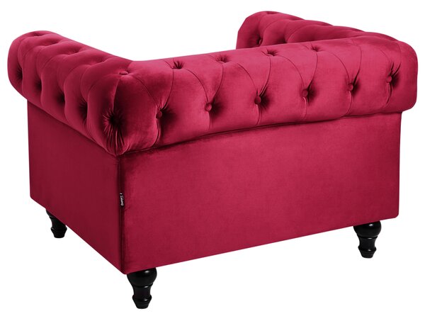 Sedacia súprava chesterfield červená zamatová čalúnená čierne nohy 3-miestna pohovka s kreslom moderná