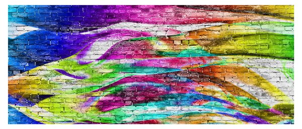 Obraz - Tehlový múr s farebnými plameňmi (120x50 cm)