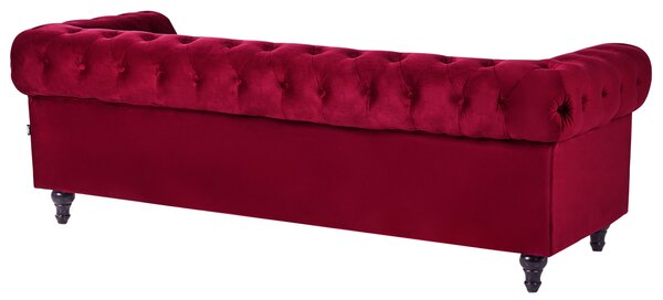 Sedacia súprava chesterfield červená zamatová čalúnená čierne nohy 3-miestna pohovka s kreslom moderná